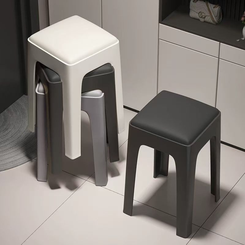 软包凳子家用塑料方凳可餐桌大人凳板凳结实高加厚客厅叠放椅子高