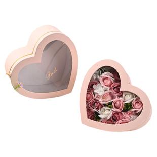 七夕水晶心形礼盒开窗透明大号礼盒花束包装盒空盒玫瑰花礼品盒子
