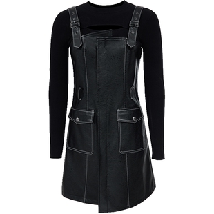 ONLY2026春季新款性感镂空长袖针织打底吊带PU短裙套装连衣裙女