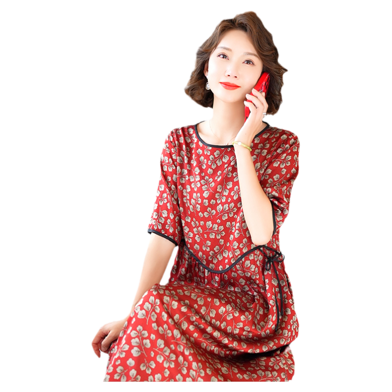 2024年夏季新款杭州真丝连衣裙女高端高级感中老年显瘦桑蚕丝裙子