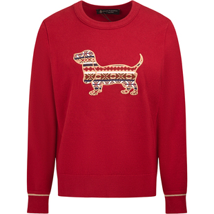 【新年马上旺】暇步士女装秋冬红色圆领毛衣减龄贴布绣上衣含羊绒