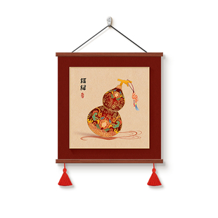 福禄葫芦玄关柜装饰画新中式客厅餐厅挂画茶室书房电表箱遮丑壁画