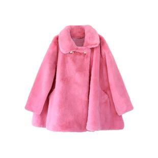 儿童仿水貂绒皮草外套A字版加厚保暖毛毛大衣皮毛一体女童娃娃衫