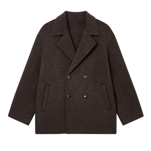一手长双面呢西装外套毛呢大衣男短款冬季绵羊毛呢子设计宽松外套