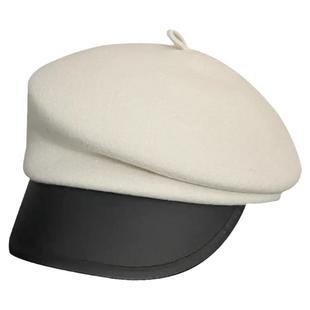 日系增高帽顶复古羊毛呢画家帽女秋冬挺括贝雷帽报童帽皮沿马术帽