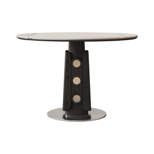 奥古斯特实木餐桌可变圆桌黑色靠墙正方形饭桌哑光伸缩岩板餐桌