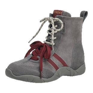 星期六超火复古拳击靴真皮马丁靴女2025秋冬新款厚底短靴棕色靴子