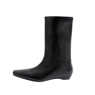 真皮~骄屿秋冬新款韩版简约方头百搭气质通勤骑士靴女套筒中筒靴