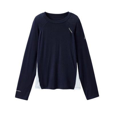 云上生活【青云T】天丝羊毛显瘦插肩袖拼接长袖女T恤2025秋季上衣