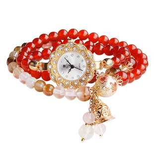 女士手链表撞色时尚潮流刻字送礼物表白防水6MM石榴石红玛瑙缠绕