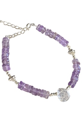 天然紫水晶星辰盘缠S925手串