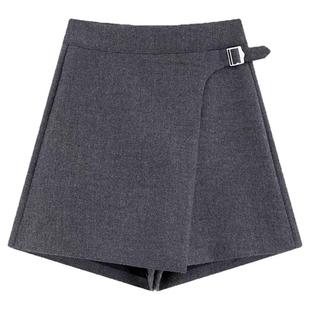 韩版毛呢半身裙短款女冬季2025年新款高腰显瘦不规则短裤A字裙裤