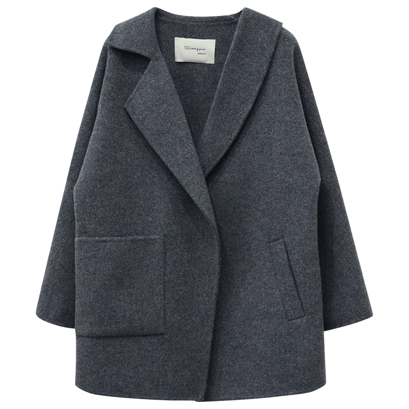 一三良品小个子 气质姐！设计感不规则羊毛双面呢大衣外套女冬季