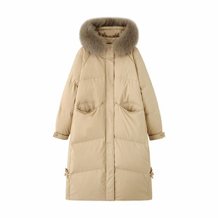 反季香榭颂大毛领羽绒服女中长款加厚白鸭绒韩版宽松过膝显瘦外套