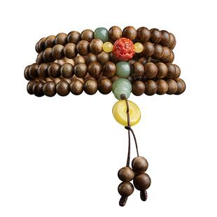 沉香木手串108颗多圈念珠佛珠南红玛瑙貔貅蜜蜡平安扣手链盘文玩