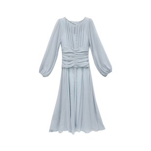 板栗西西【暖意渐浓】早秋简约设计感垂感圆领气质长袖连衣裙长裙