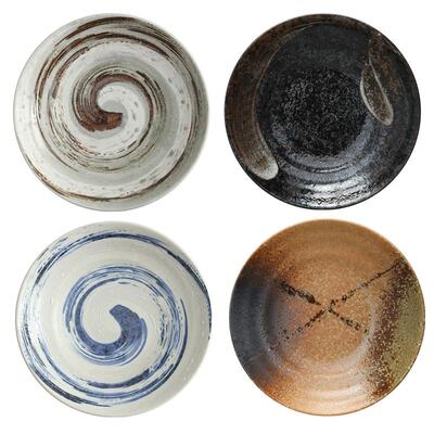 【自营】美浓烧日本进口市原粗陶深盘菜盘盘子汤盘日式家用釉下彩