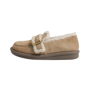 真皮~骄屿乐福鞋2025秋冬新款羊毛羔勃肯毛毛鞋女加绒绵鞋小皮鞋