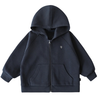 幼悠秋冬男童连帽半开拉链卫衣秋冬新款儿童休闲插肩开衫外套上衣