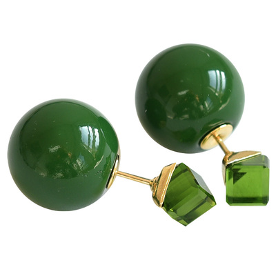 韩国耳钉高级感绿色耳环