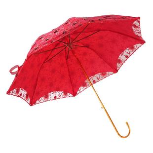 高级红伞结婚新娘陪嫁接亲婚庆出门婚礼古风蕾丝长柄中式红色雨伞