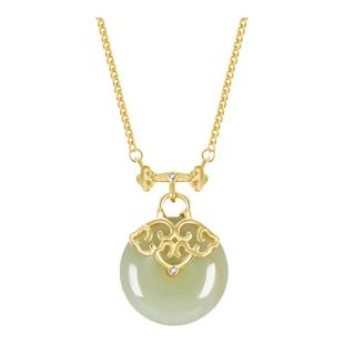 sanswood《顺颂》平安扣和田玉项链女 简约新中式锁骨链纯银礼物