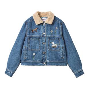 MICartsy王紫珊2025秋冬新款仿羊羔毛牛仔外套女长袖加厚