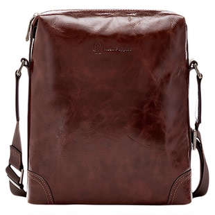 暇步士单肩包男复古真皮斜挎包简约商务单肩斜挎包大容量男士背包