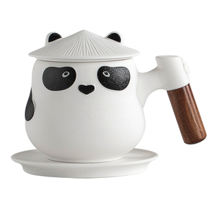 叁旬熊猫泡茶马克杯创意陶瓷茶水分离杯子带盖男女办公室过滤水杯