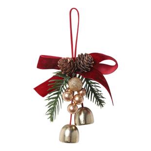 圣诞节挂件小铃铛丝绒蝴蝶结圣诞树松果场景布置用品装饰小吊件