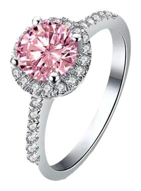 镀S925银粉钻戒指可调节指环