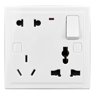 曼科开关插座家用暗装86型墙壁插座带灯开关八孔白色万能多用面板