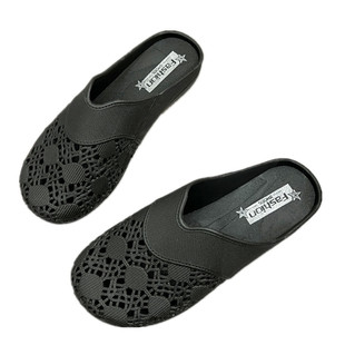 白色半拖鞋女款夏季外穿ins百搭平底包头洞洞凉鞋护士上班镂空鞋