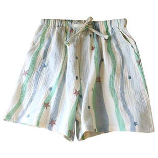 睡裤短裤女夏季薄款纯棉纱布全棉清新可爱甜美家居短裤睡裤带口袋