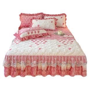 冬季夹棉牛奶绒床裙单件蕾丝边1.5米1.8x2.0冬天床罩珊瑚法兰绒毛