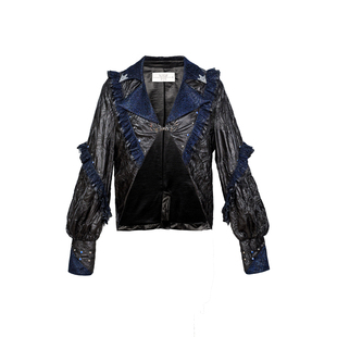 虚轨原创 告别序曲y3k辣妹垃圾摇滚风铆钉爆闪蕾丝褶皱pu皮薄外套