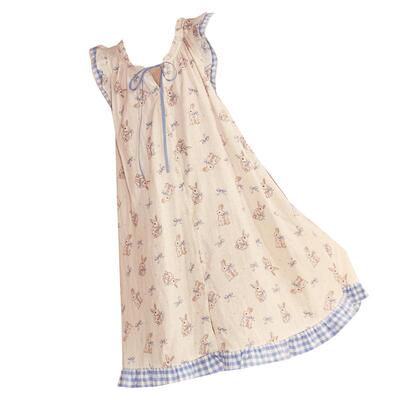 Gukoo/果壳睡裙夏季新款兔子满印甜美可外穿女士家居服无袖睡裙B