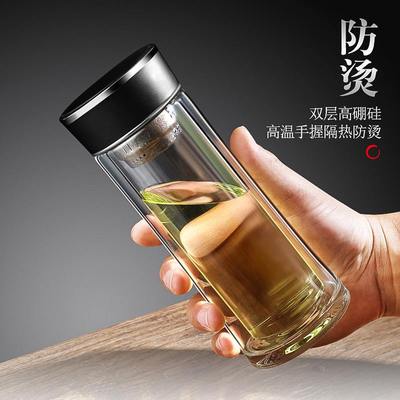 新品 双层玻璃杯加厚防爆耐热办公水杯耐高温隔热杯高档异型泡茶
