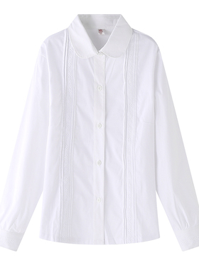 女童白色衬衫小学生校服儿童衬衣蕾丝棉长袖春秋新款打底表演服