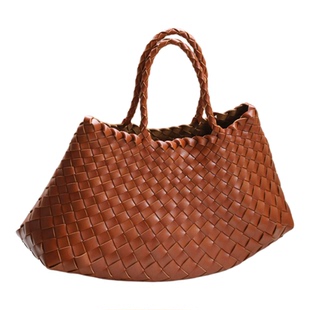 Dragon 8892牛皮编织包女法式优雅菜篮子手工真皮手提包