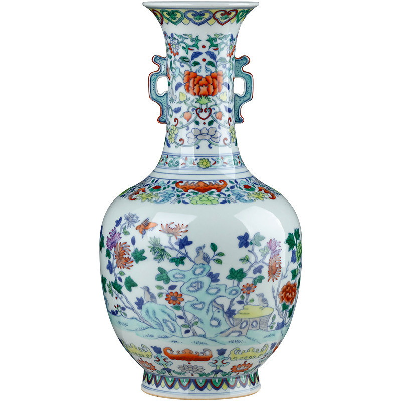 景德镇青花斗彩中式风客厅装饰品
