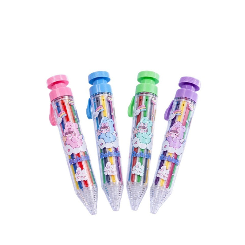 8色按动蜡笔学生绘画水洗不易断芯创意卡通可爱彩色笔油画棒铅笔