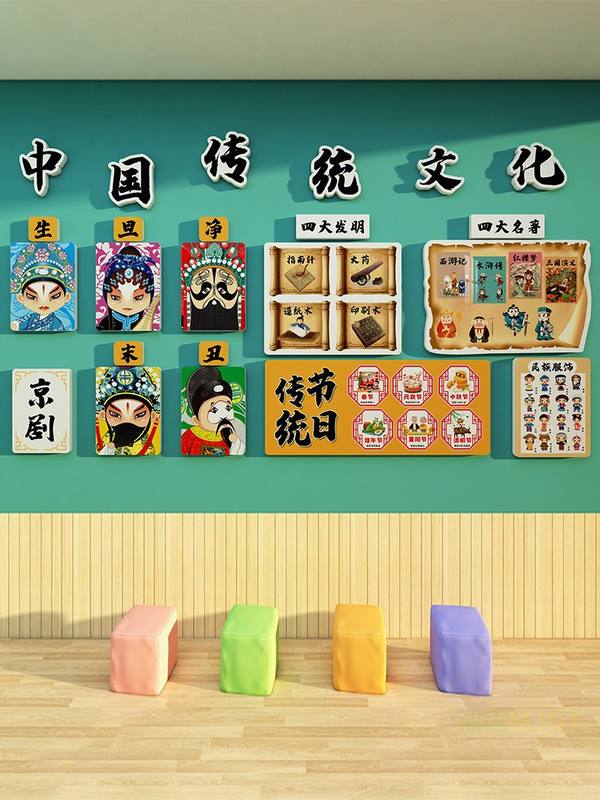 幼儿园非遗环创主题墙教室布置墙面中国传统文化墙京剧生旦净末丑