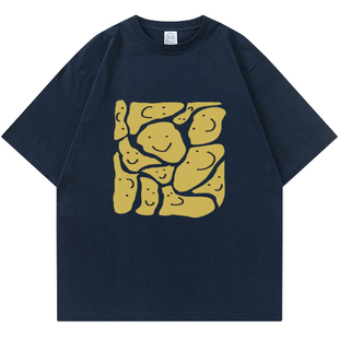 CHRY STUDIO潮牌堆堆笑脸嘻哈短袖男夏季宽松休闲百搭情侣印花T恤