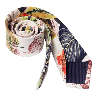 复古棉麻印花米暖橙墨白色领带男士手打女休闲高级感正装商务7cm