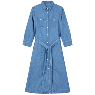 【新品】BEANPOLE滨波 夏季女士复古风蓝色水洗牛仔连衣裙衬衫裙