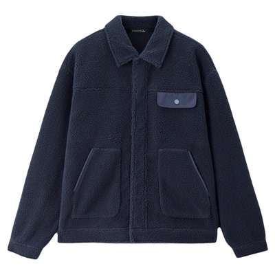 佐丹奴外套男装仿羊羔绒翻领口袋针织休闲外套 01075855