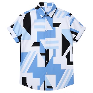 3D digital printed short sleeved shirt3D数码印花短袖宽松衬衫