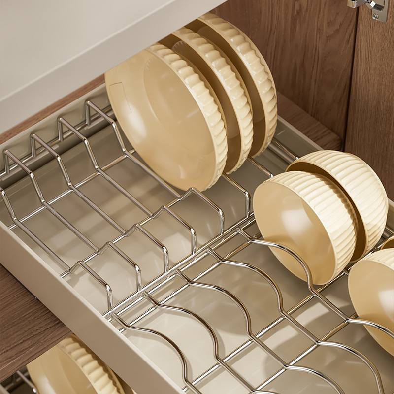 碗碟收纳架橱柜拉篮沥水厨房拉碗柜内抽屉式抽具架架置物架碗碗盘