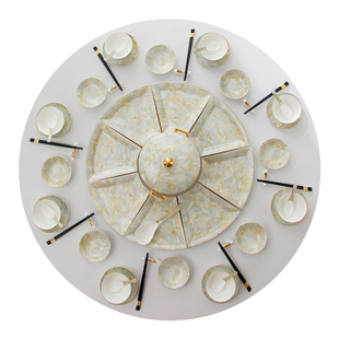 团圆年夜饭拼盘餐具组合套装家用圆桌扇形欧式骨瓷碗碟乔迁送礼品